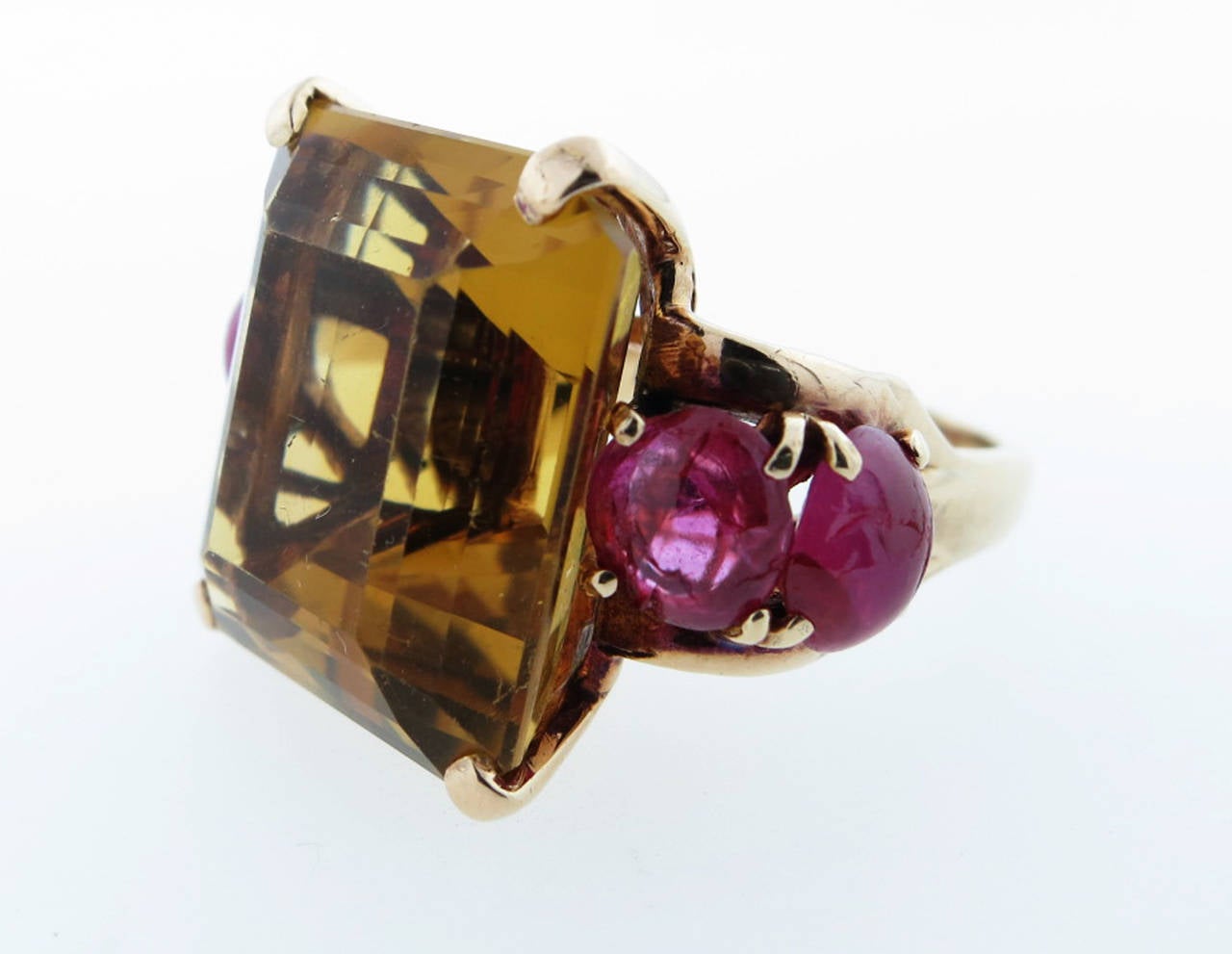 Bold Retro 17 Carat Citrine Ruby Gold Cocktail Ring