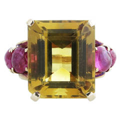 Bold Retro 17 Carat Citrine Ruby Gold Cocktail Ring