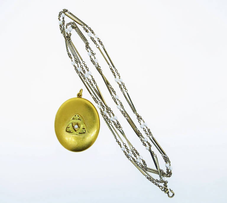 Outstanding Large Art Nouveau Natural Pearl Locket and Chain