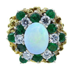 Statement Opal Diamond and Emerald Cluster Ring