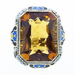 Stunning Art Deco Enamel Citrine Ring
