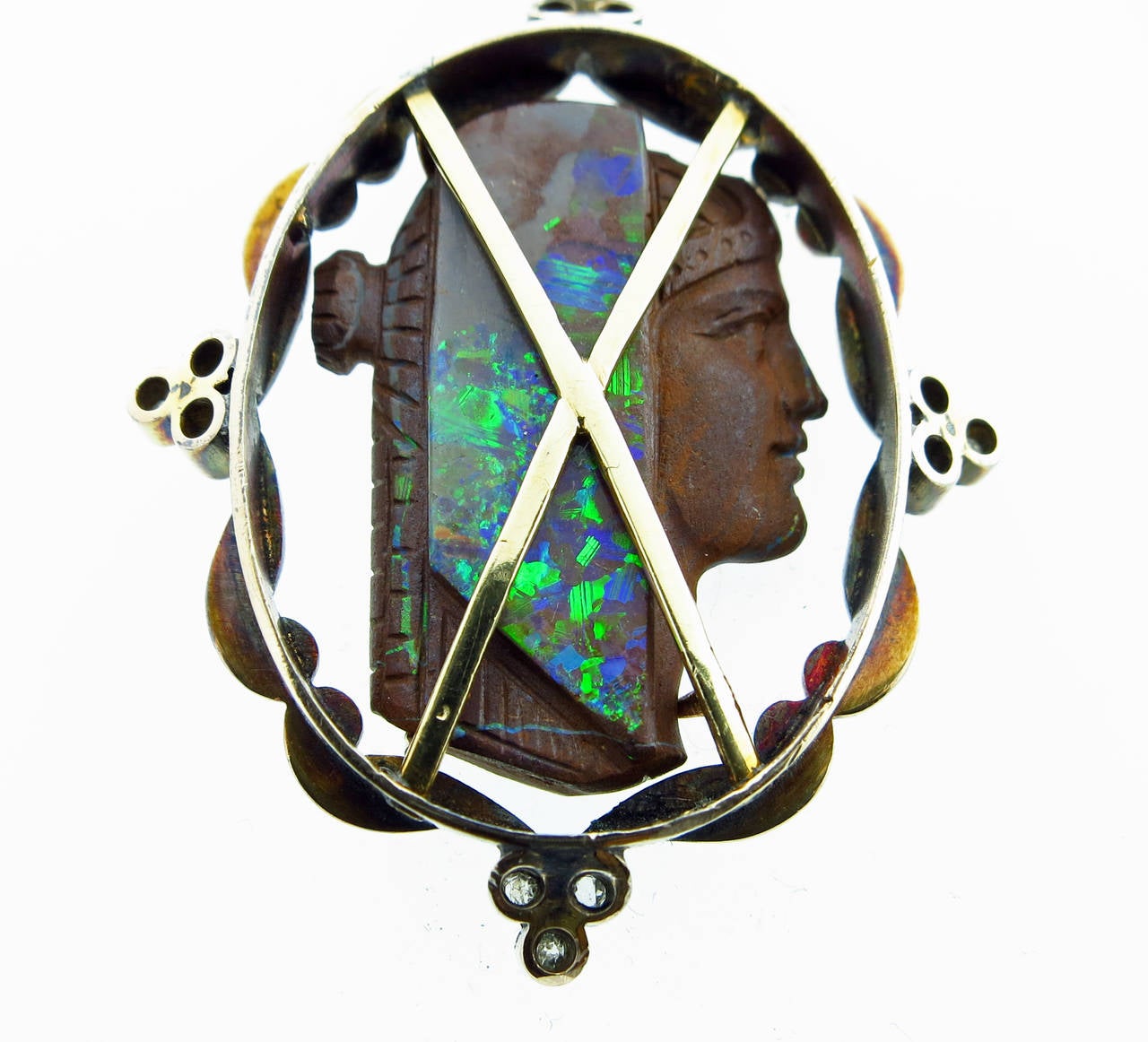 Victorian Extraordinary Antique Egyptian Revival Carved Boulder Opal Pendant