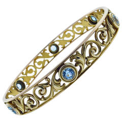 Whiteside & Blank Art Nouveau Aquamarine Gold Bangle Bracelet