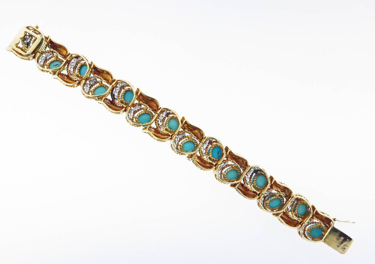 Women's Hammerman Brothers Turquoise Diamond Gold Bracelet For Sale