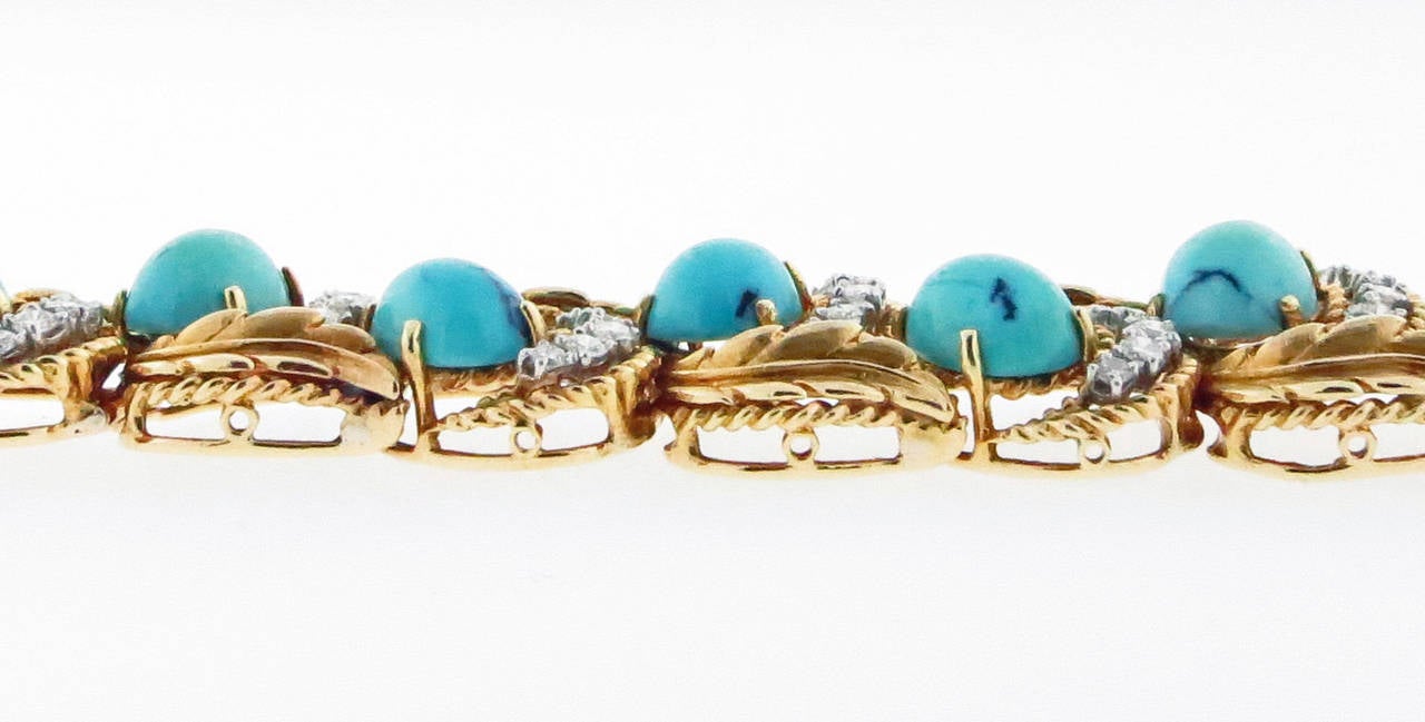 Hammerman Brothers Turquoise Diamond Gold Bracelet For Sale 1
