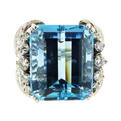 Vivid Natural Aquamarine Diamond Platinum Ring