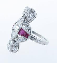 Art Deco Fancy Cut Diamond and Ruby Dinner Ring