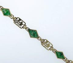 A Long and Happy Life Enamel Jade Gold link Bracelet