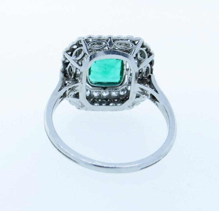 Antique French Natural Emerald diamond platinum Ring at 1stdibs