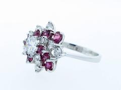 Pretty Ruby Diamond Platinum Pinwheel Ring
