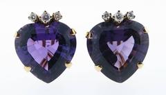 Regal Heart Shape Amethyst and Diamond Earrings