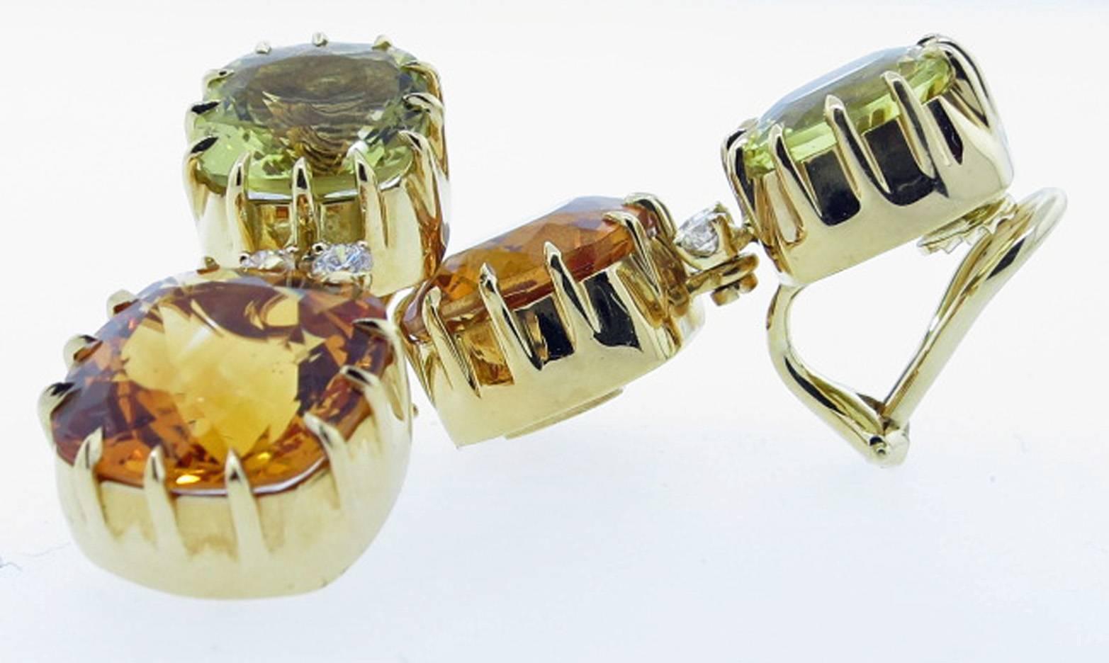 Seaman Schepps Citrine Diamond Gold Dangle Earrings In Excellent Condition In Lambertville, NJ