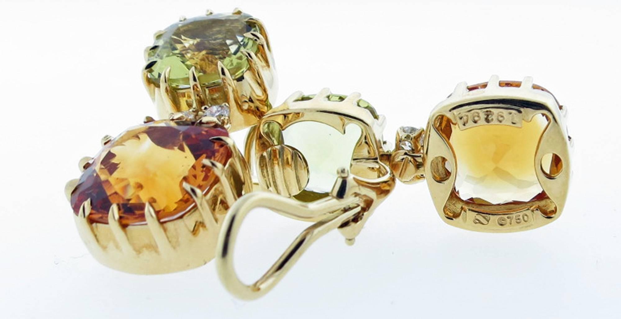 Women's Seaman Schepps Citrine Diamond Gold Dangle Earrings