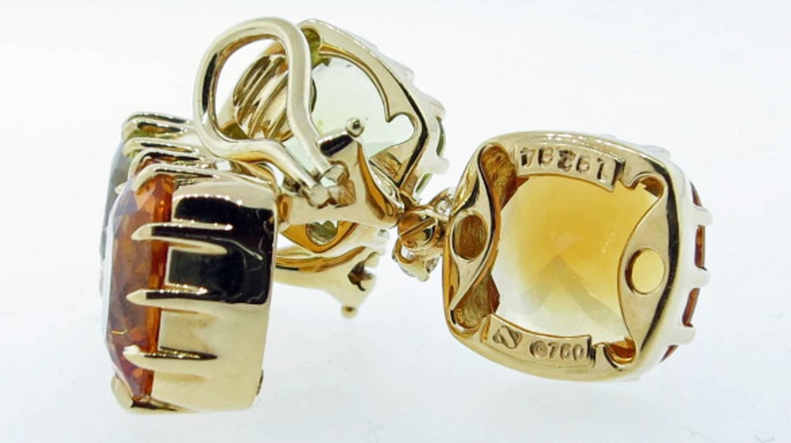 Seaman Schepps Citrine Diamond Gold Dangle Earrings 1