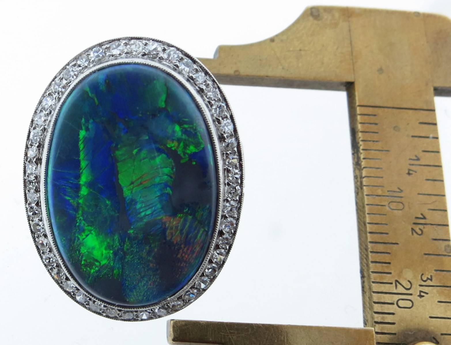 Outstanding Art Deco Black Opal Diamond Platinum Ring For Sale 1