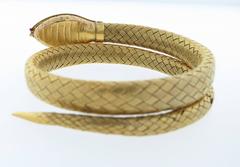Flexible Antique Woven Enamel Diamond Gold Snake Bracelet