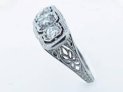 Fine Art Deco Diamond Platinum Three Stone Ring