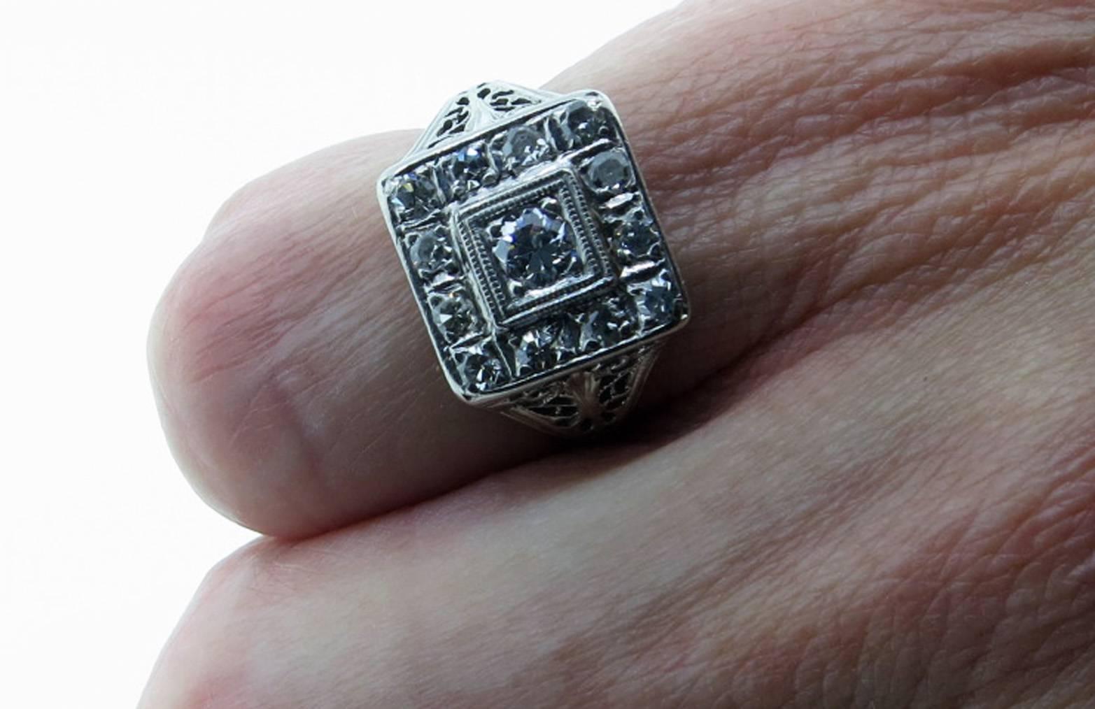 Women's Precious Art Deco Diamond Gold Pinkie Ring  For Sale