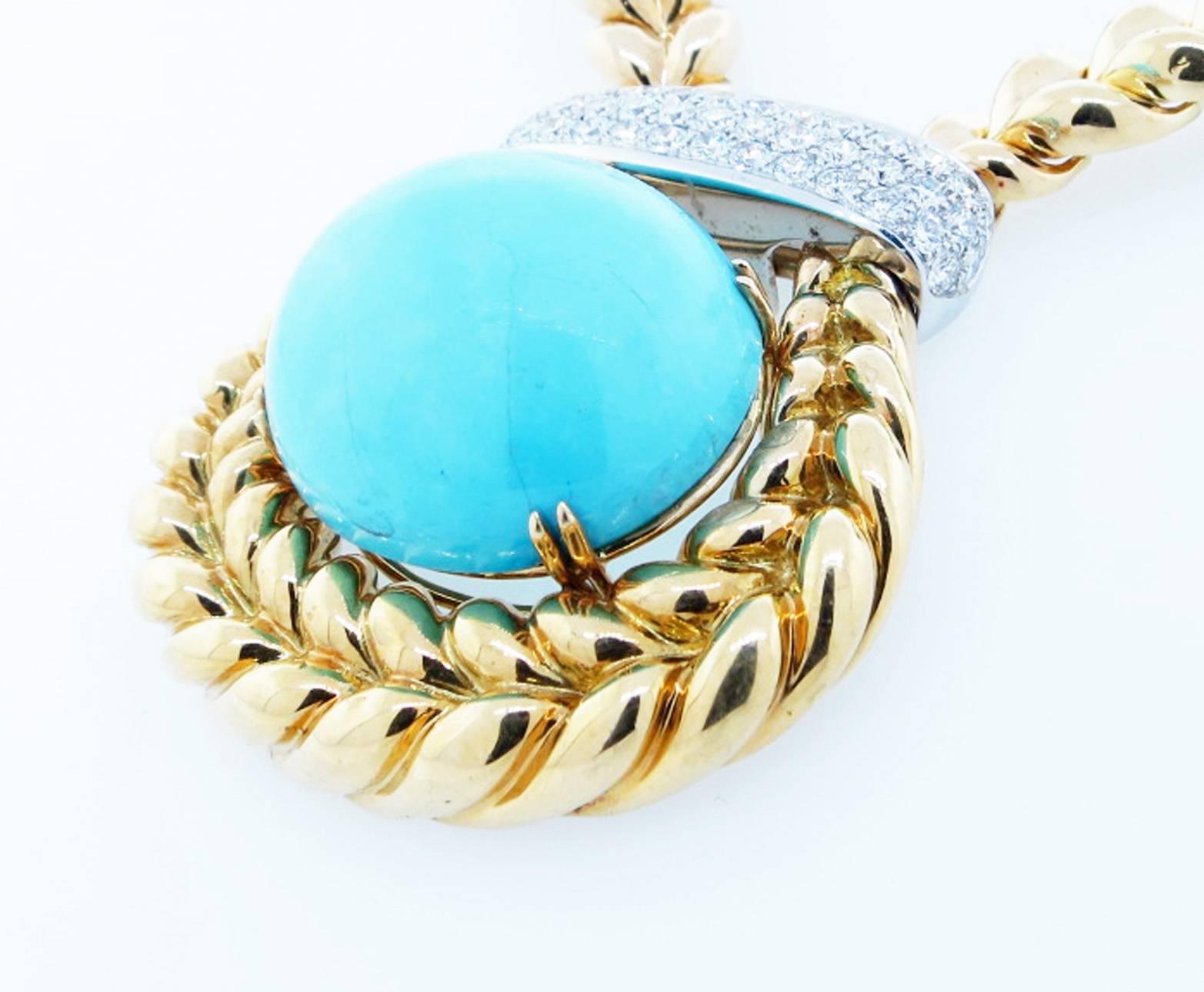 Valentine Magro Exciting Turquoise Diamond Gold Necklace In Excellent Condition For Sale In Lambertville, NJ