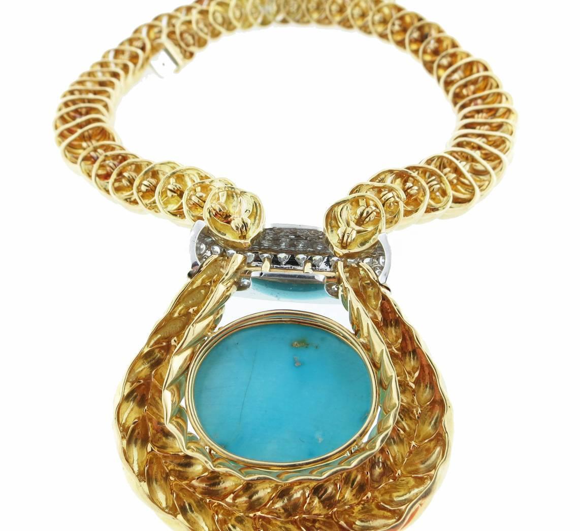 Women's Valentine Magro Exciting Turquoise Diamond Gold Necklace For Sale