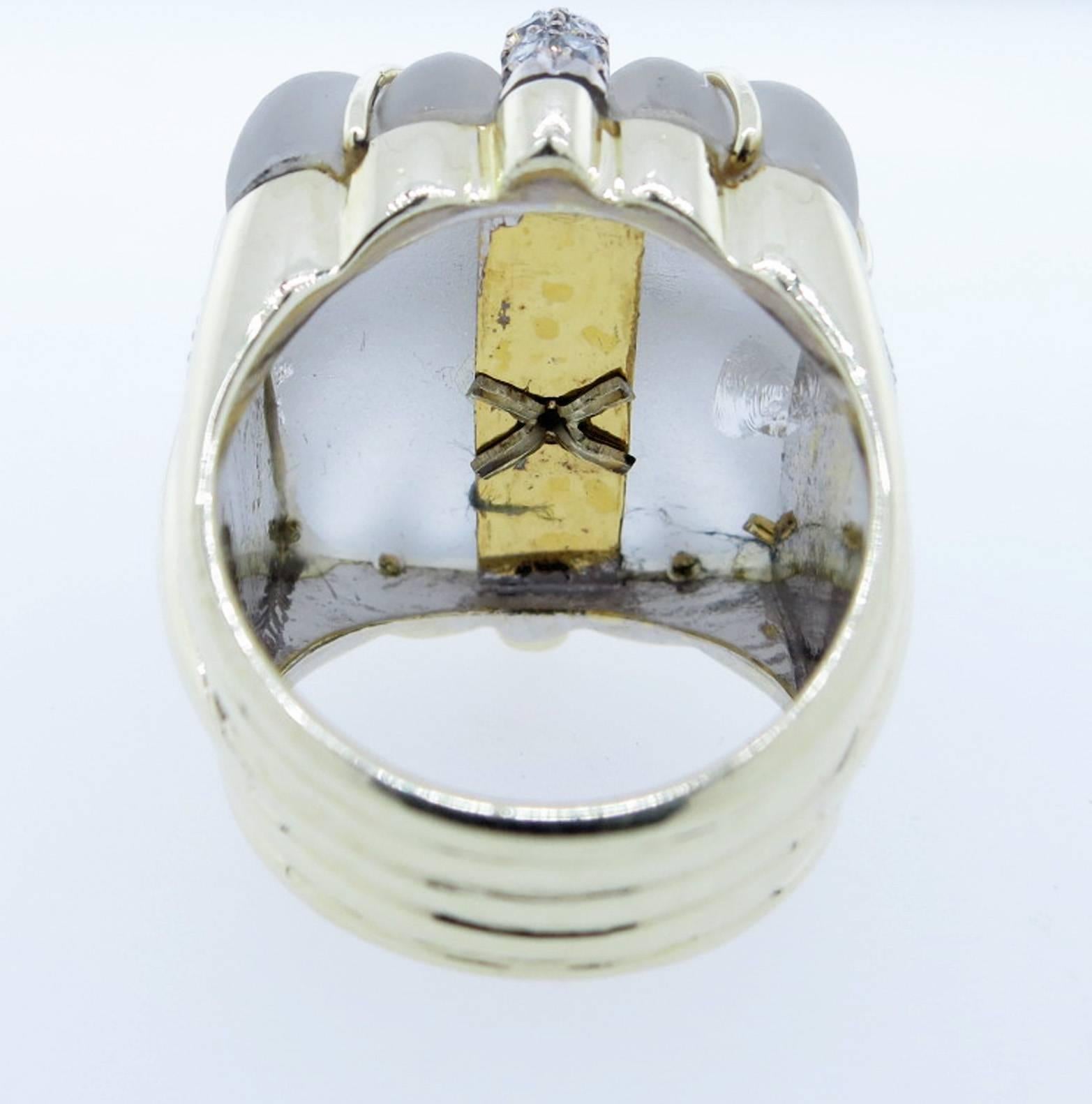 Women's 1960s Dramatic Fluted Rock Crystal Diamond Gold Dome Ring