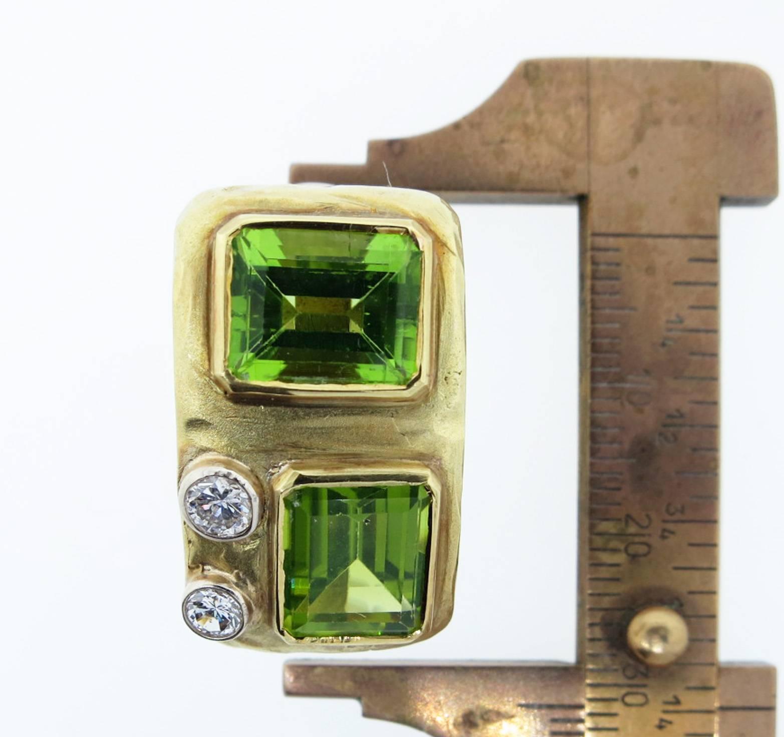 Modernist Design Peridot Diamond Gold Clip and Post Back Earrings In Excellent Condition For Sale In Lambertville, NJ