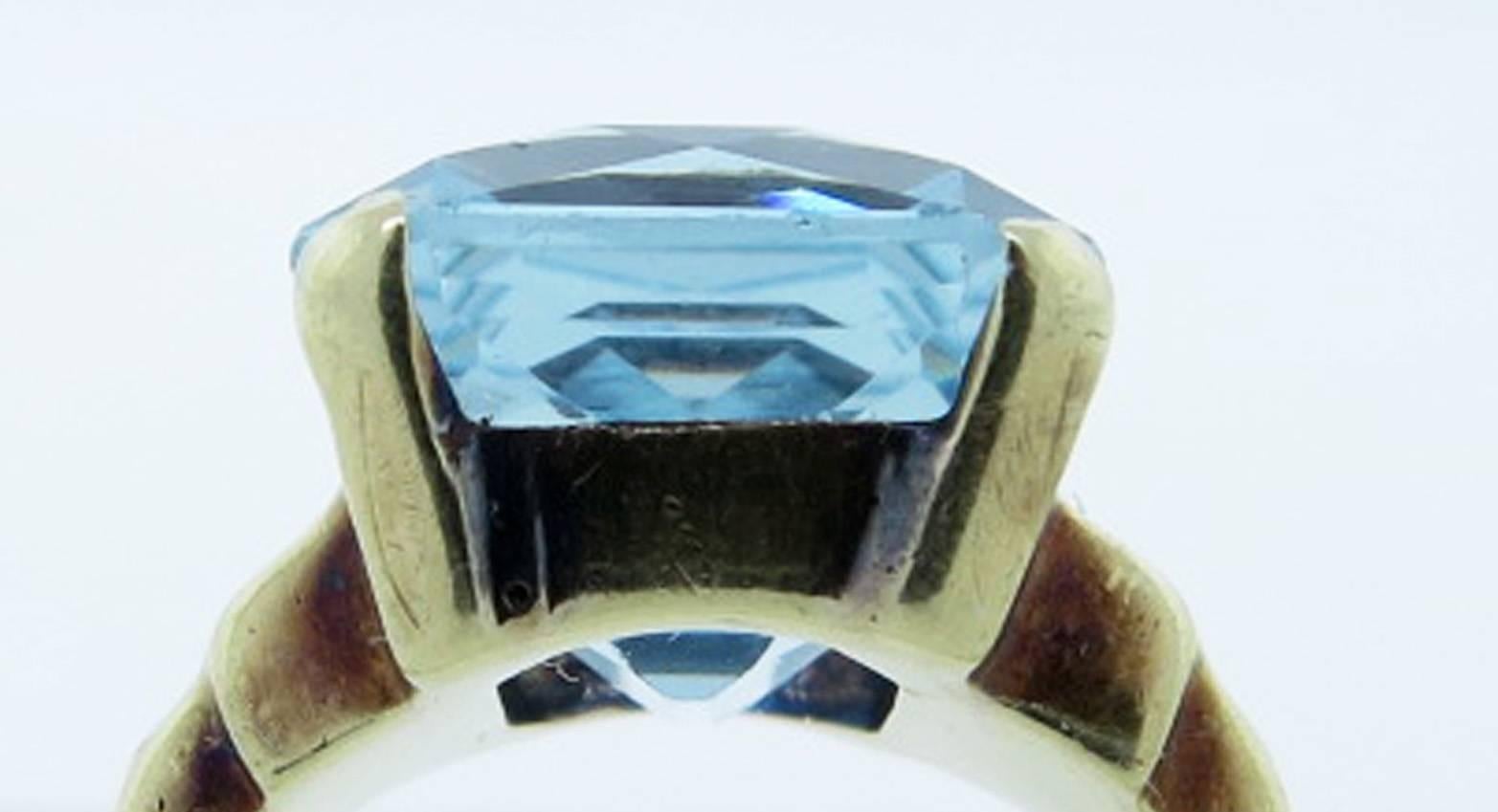 Women's  Allsopp & Long Scintillating Art Deco Enamel Aquamarine Gold Ring 