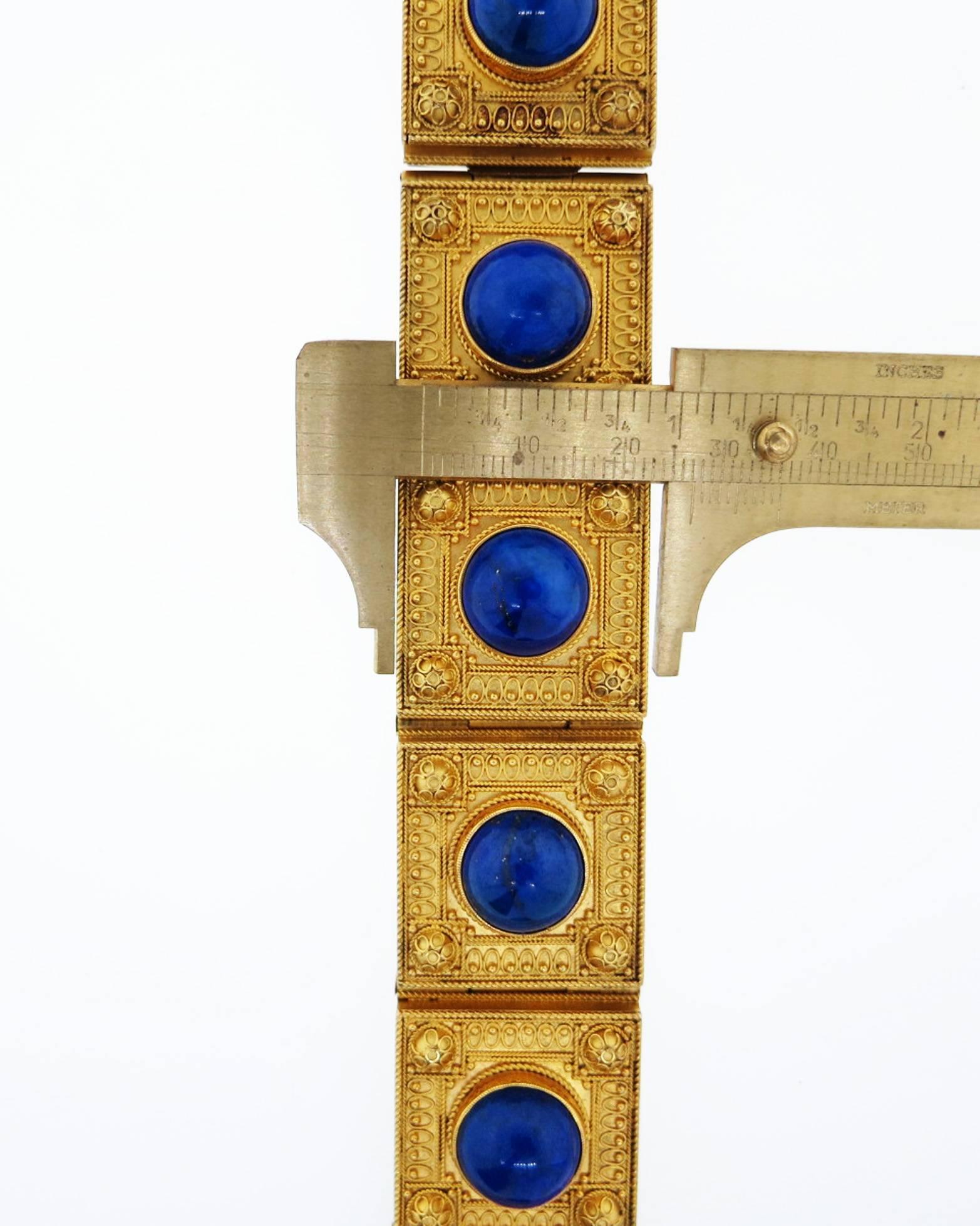 Victorian Remarkable Antique Lapis Lazuli Locket Gold Bracelet For Sale