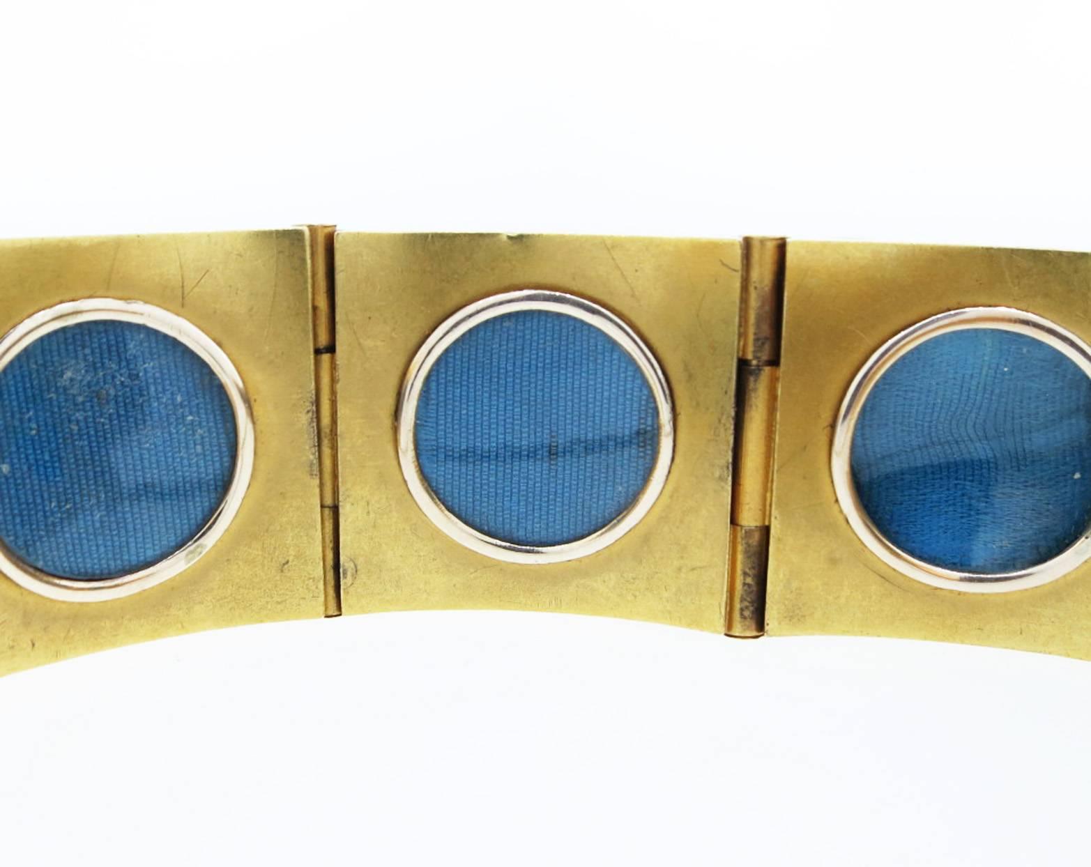 Women's or Men's Remarkable Antique Lapis Lazuli Locket Gold Bracelet For Sale