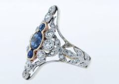 Antique Edwardian Sapphire Diamond Gold Platinum Ring