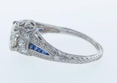 1920s French Cut Sapphire Diamond Platinum Engagement Ring