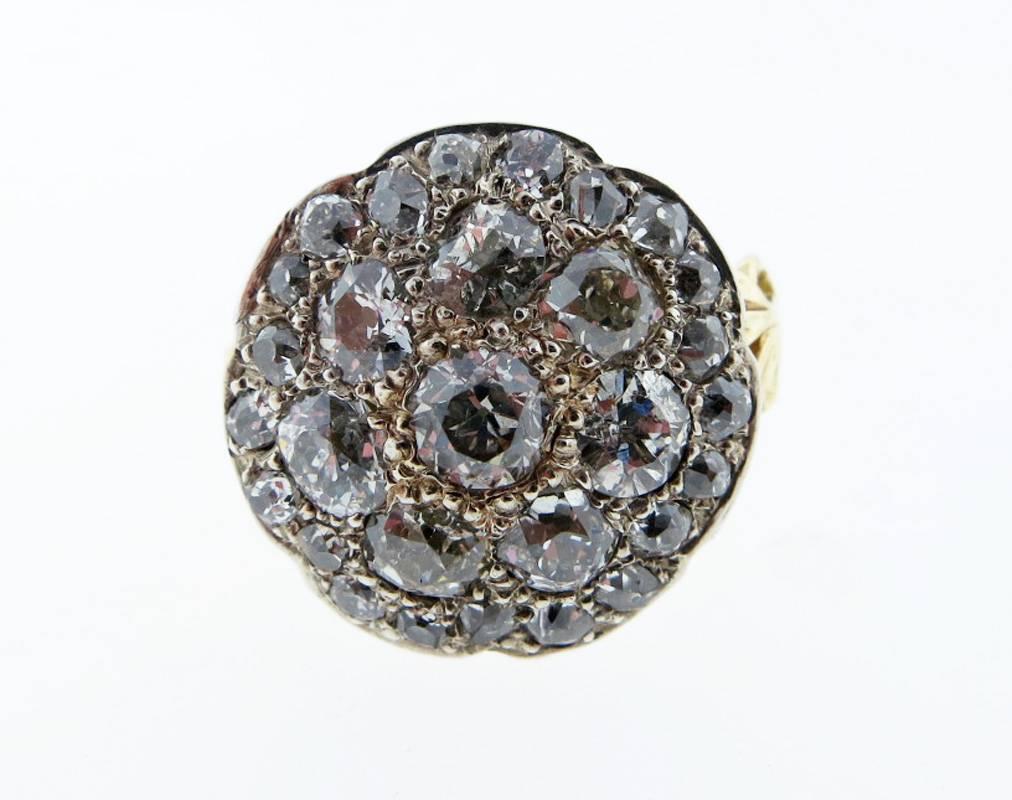 Glorious Antique Art Nouveau Mine Cut Diamond Cluster Ring In Excellent Condition In Lambertville, NJ