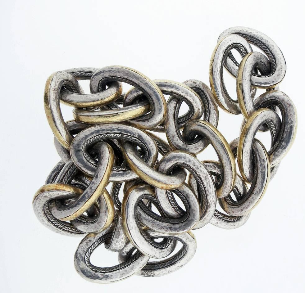 Powerful Gurhan Sterling and Gold Link Necklace In New Condition For Sale In Lambertville, NJ