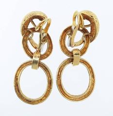 1960s English Gold Bark Finish double hoop clip back earrings