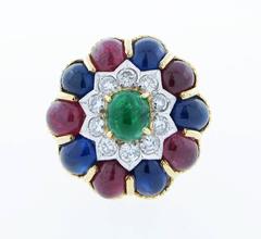 1990s Emerald Sapphire Ruby Diamond Gold Gemstone Gumdrop Ring