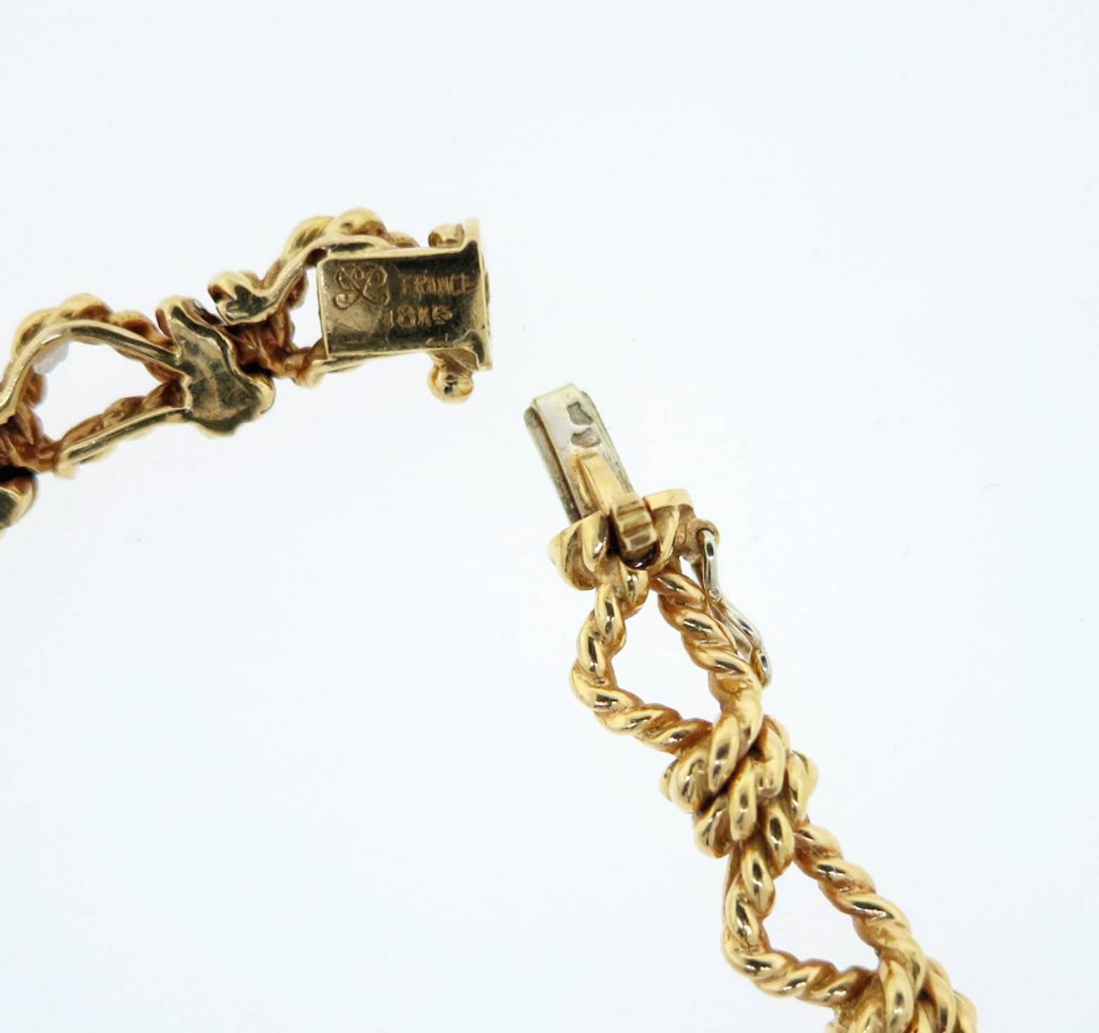 1980 Elegant French Diamond Woven Gold Rope Necklace In Excellent Condition For Sale In Lambertville, NJ
