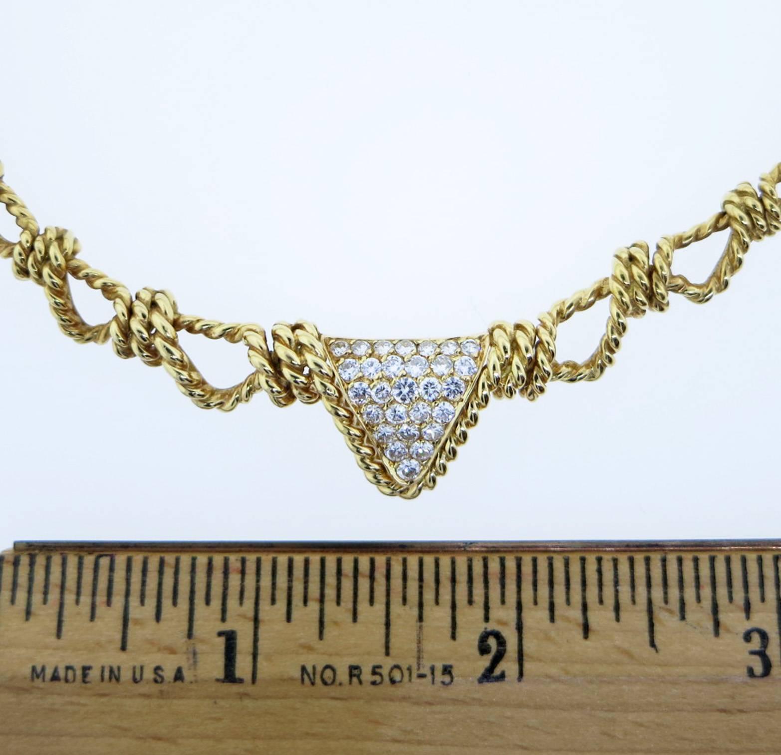 Women's 1980 Elegant French Diamond Woven Gold Rope Necklace For Sale