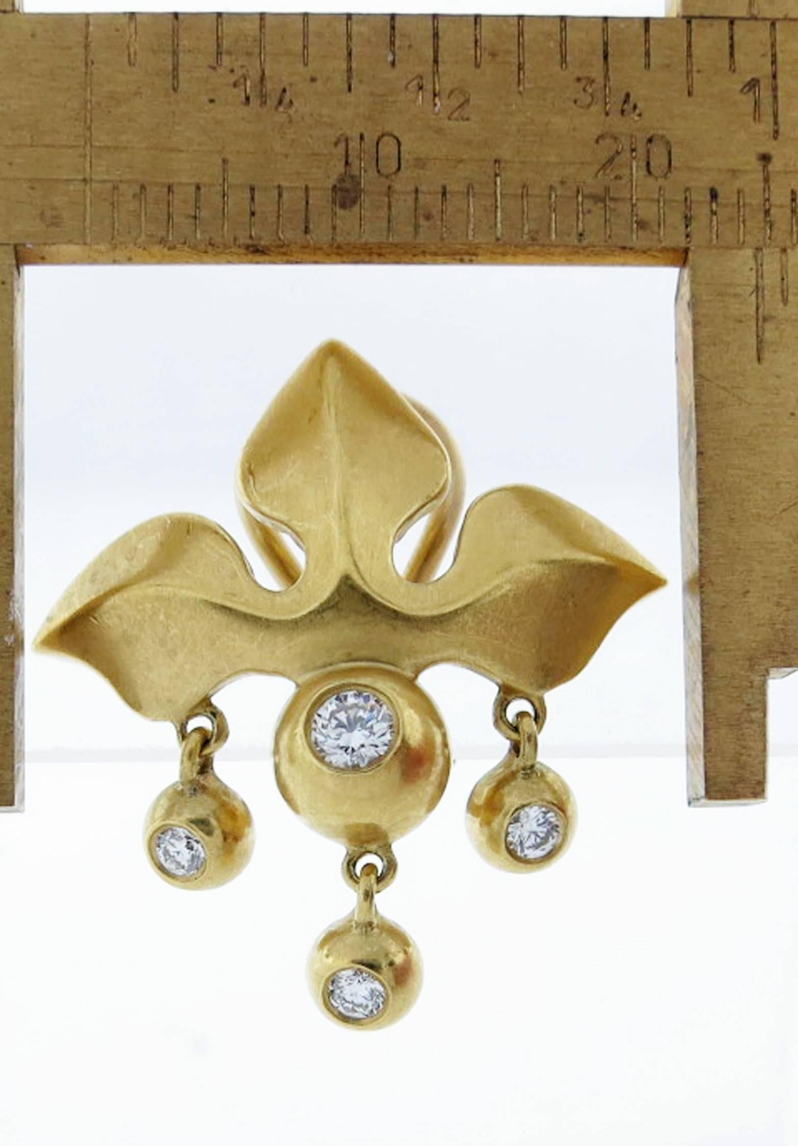 Women's Elizabeth Rand Fleur-de-Lys Diamond Gold Matte Finish Earrings For Sale