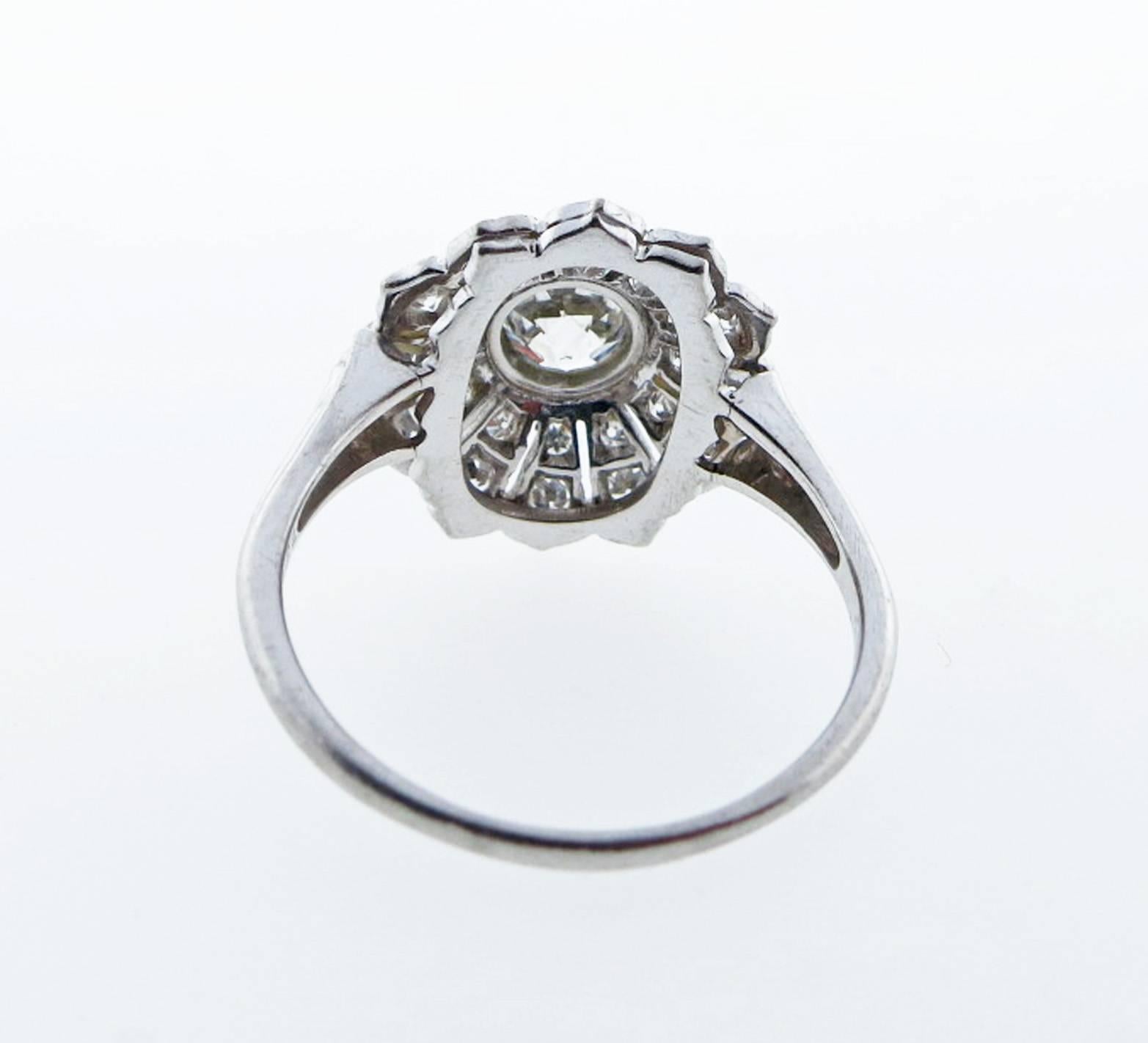 Art Deco 1930s Diamond Platinum Cluster Ring For Sale