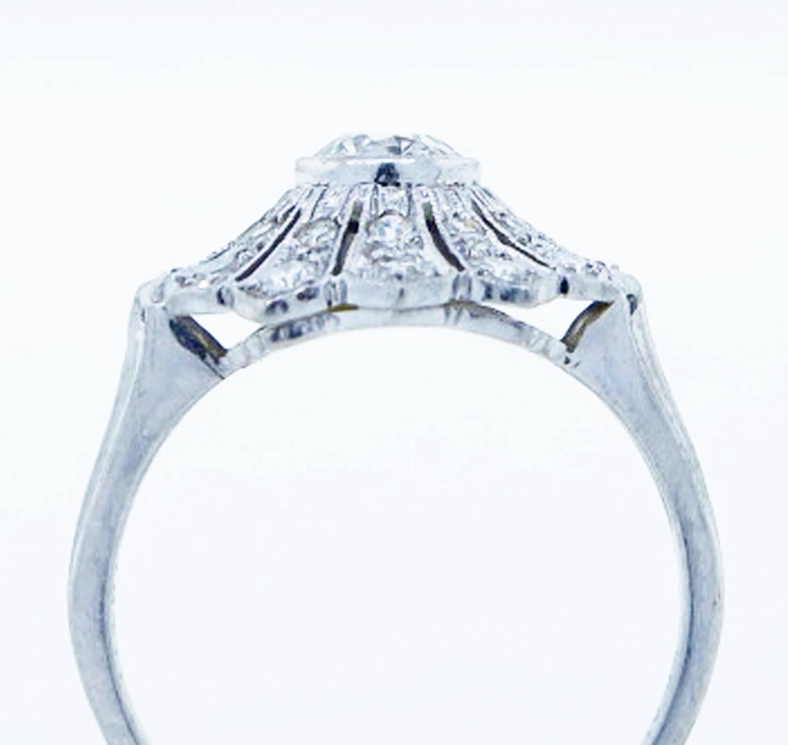 Old European Cut 1930s Diamond Platinum Cluster Ring For Sale
