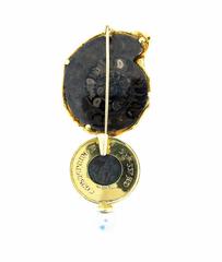 ELIZABETH GAGE Fossilized Nautilus with Ancient Roman Coin Brooch