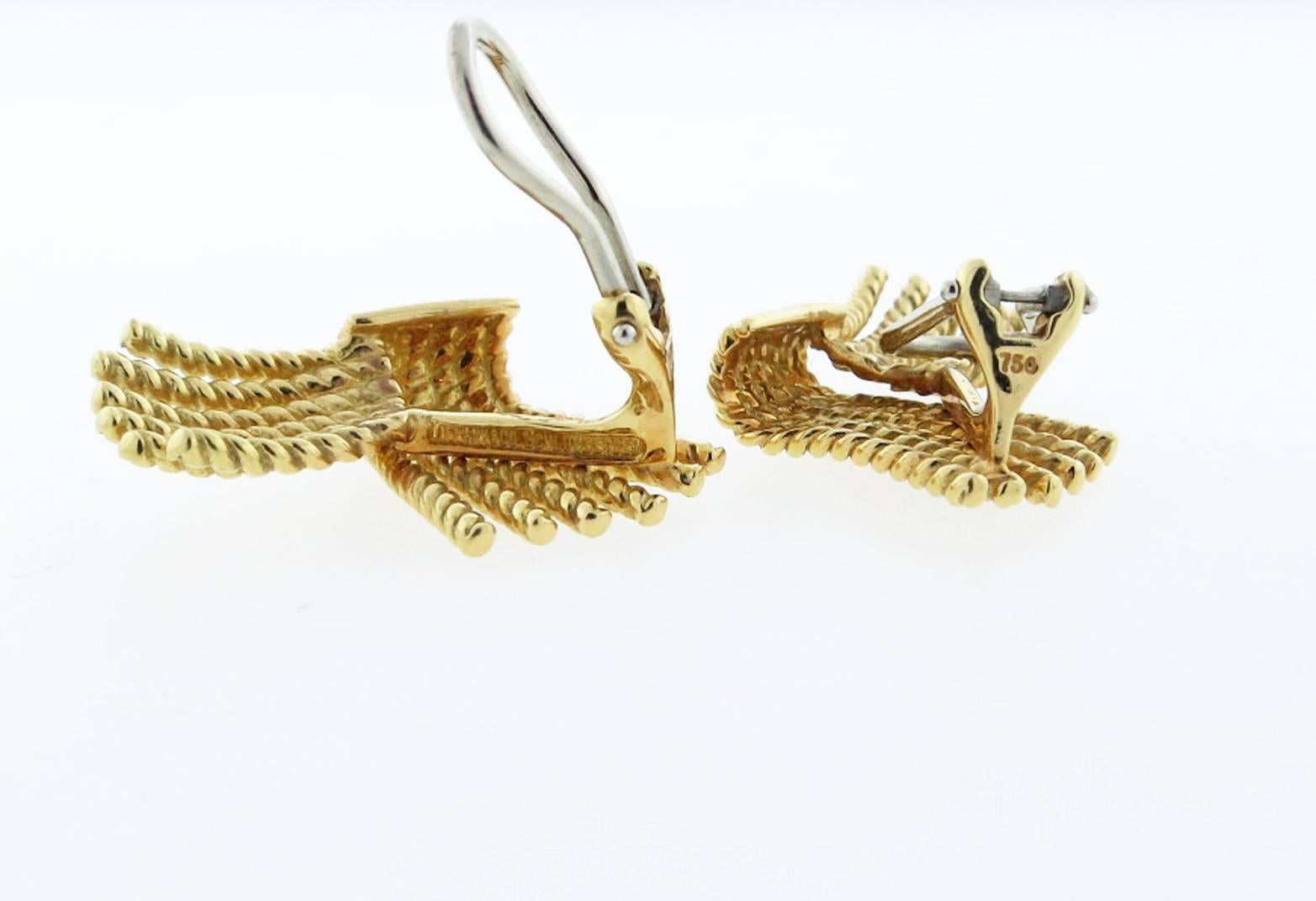 Vintage twisted rope design 18kt. yellow gold clip back earrings designed by Jean Schlumberger . Circa 1980 posts can be added. 
