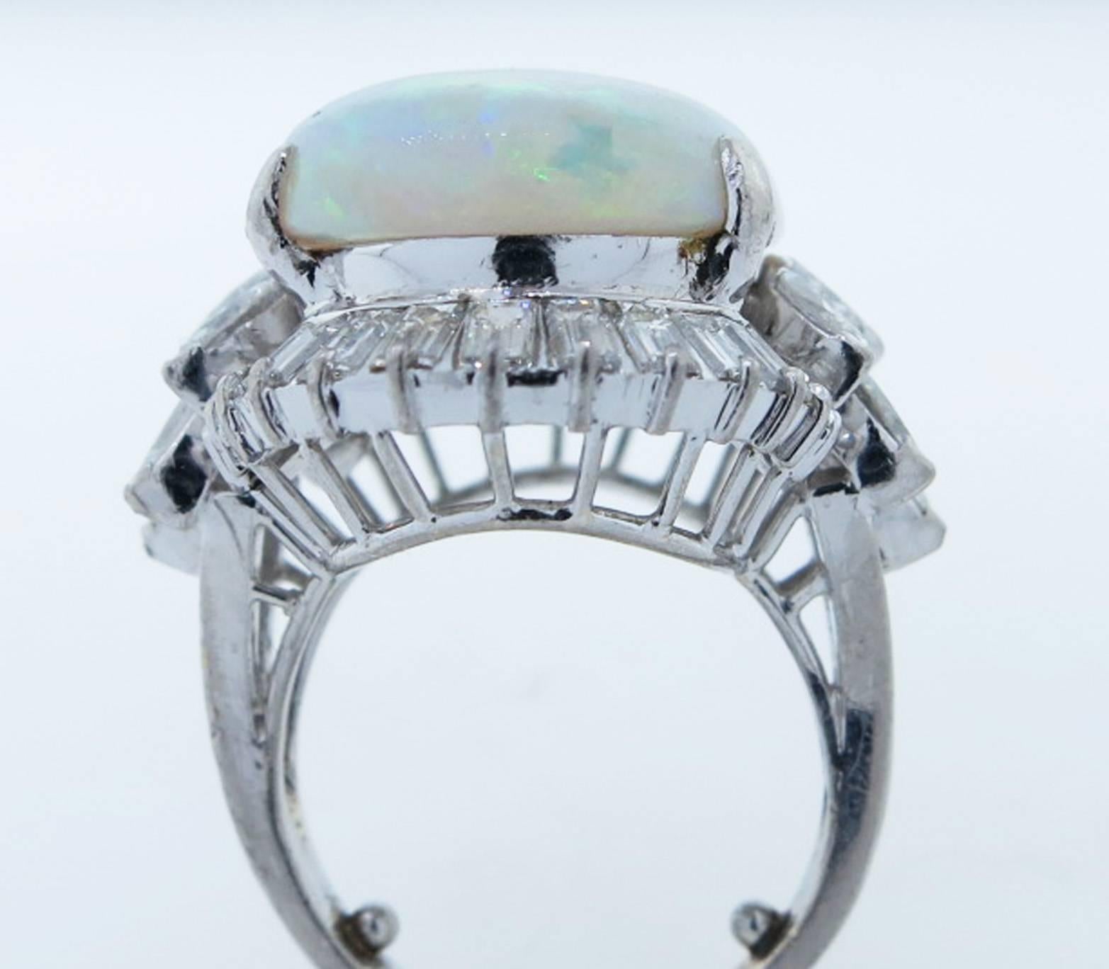 Women's Fiery Platinum Mount Opal and Diamond Ring