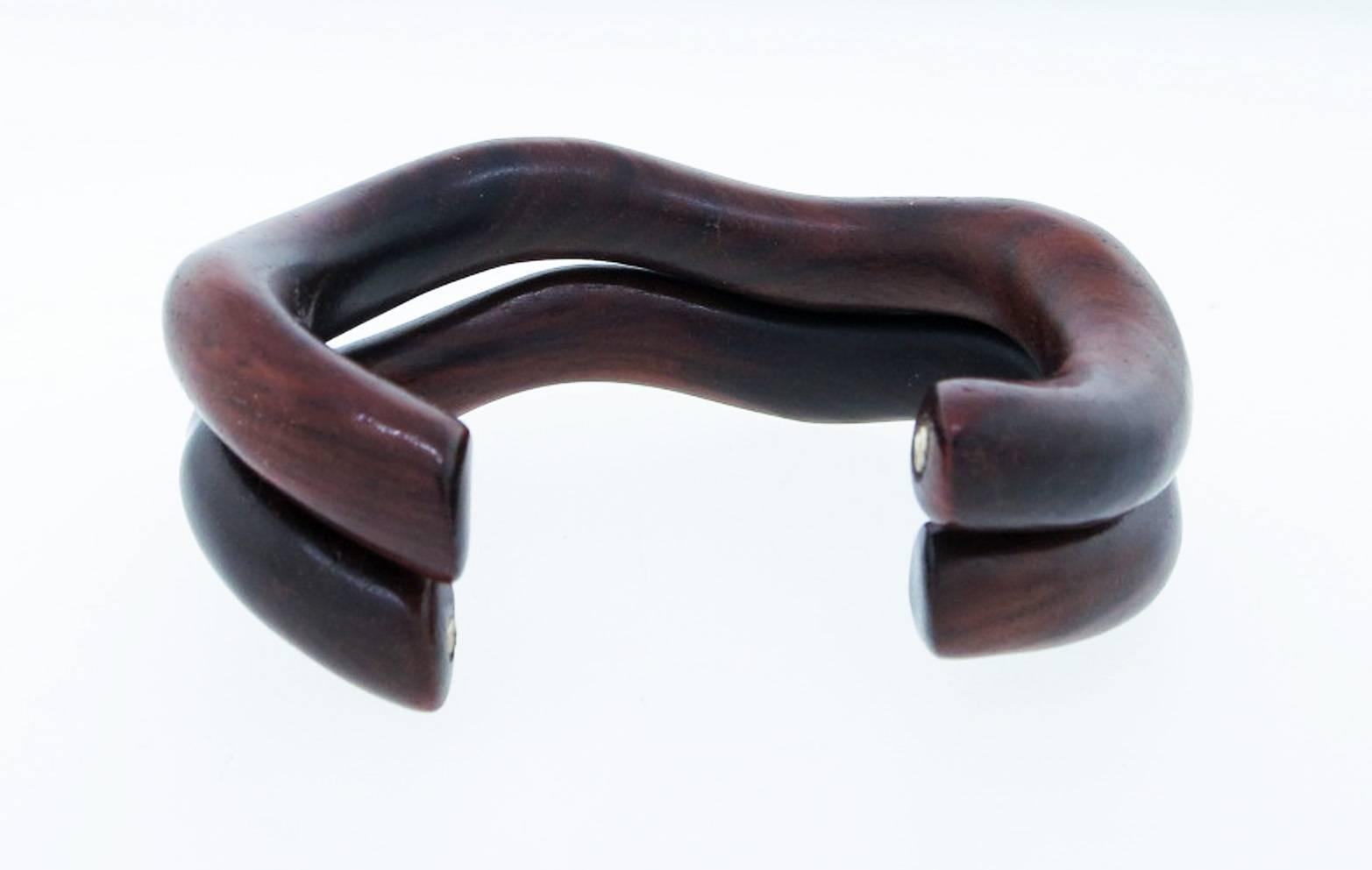 Pair of Organic Form Rosewood and Diamond Cuff Bracelets In Excellent Condition In Lambertville, NJ