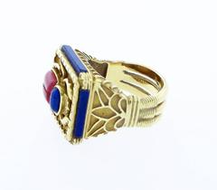 Rhodochrosite and Lapis Lazuli Scarab Gold Ring