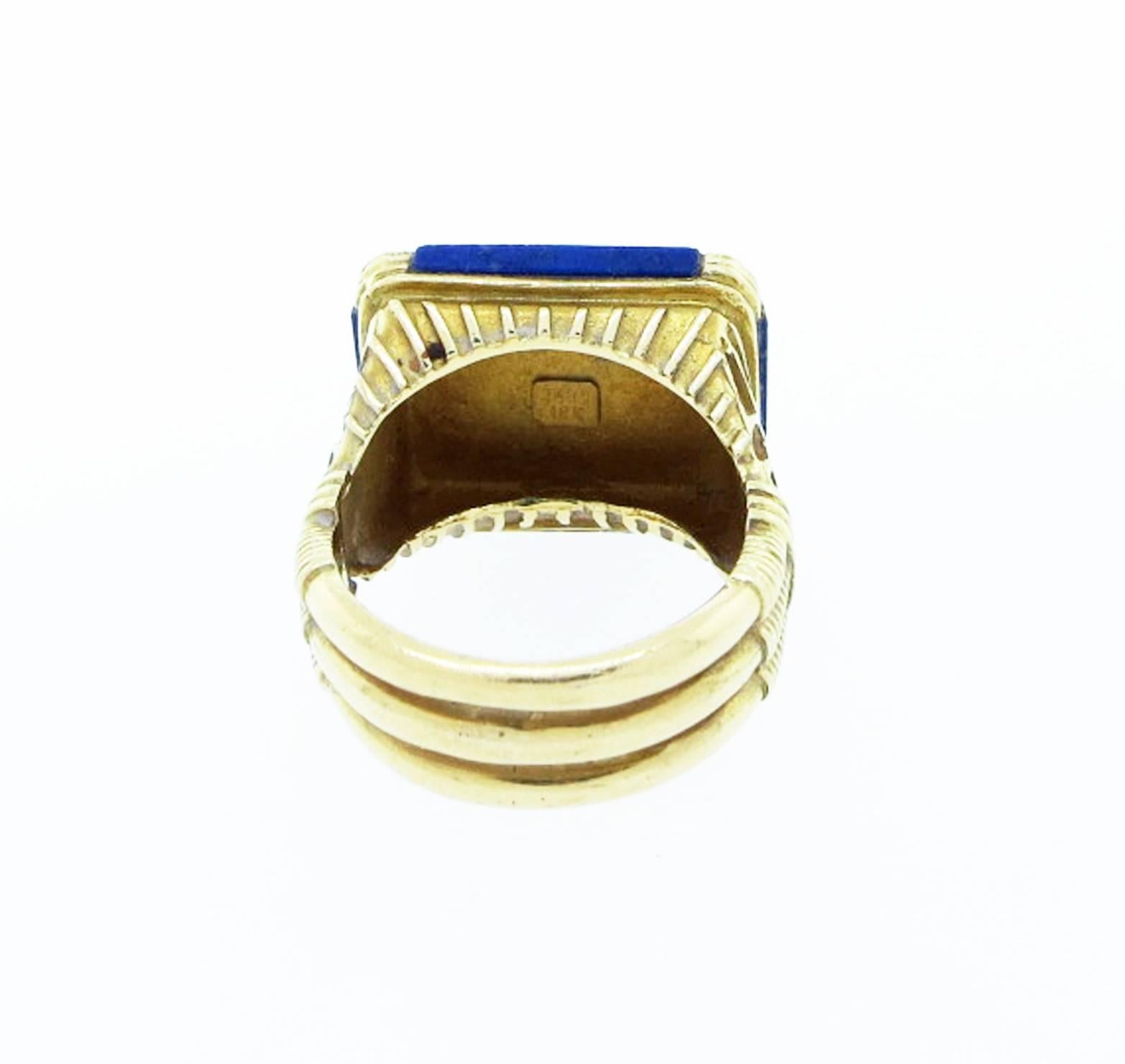  Rhodochrosite and Lapis Lazuli Scarab Gold Ring In Excellent Condition In Lambertville, NJ