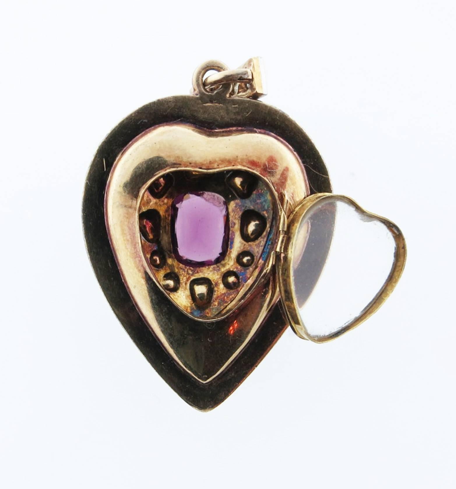 Victorian Rare Early French Heart Shape Rose Cut Diamond and Garnet Locket