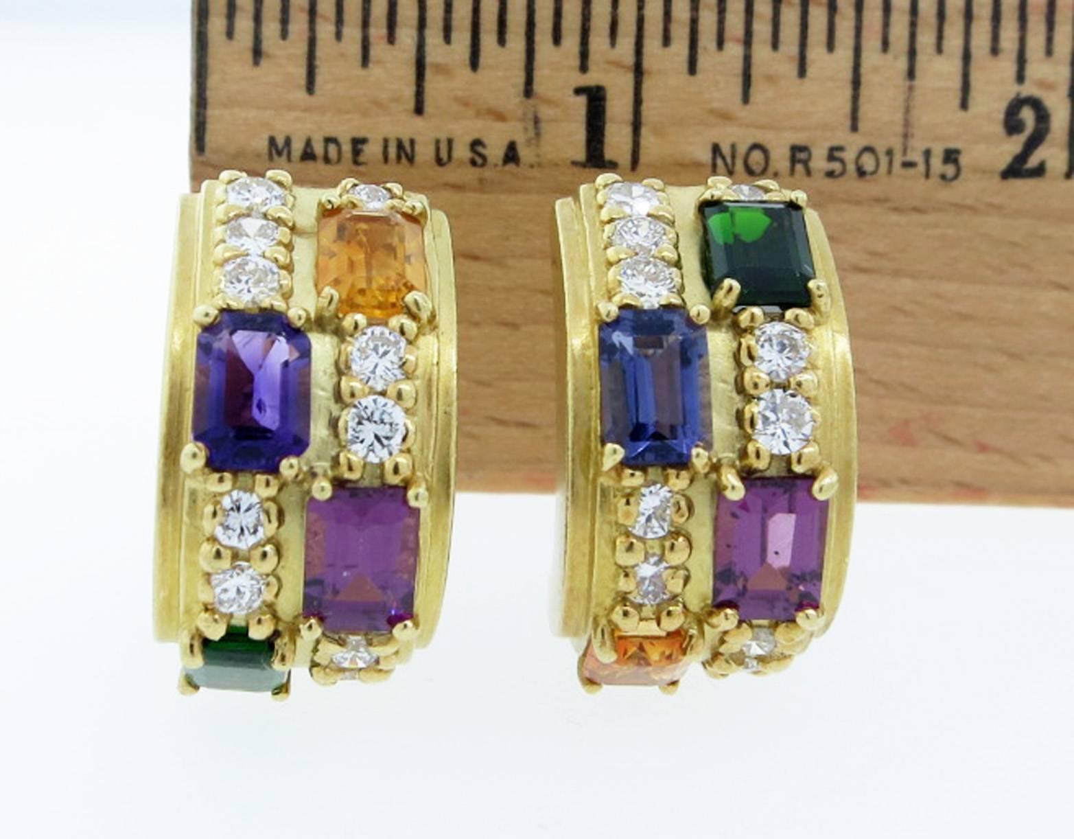 Multi Gemstone and Diamond Earrings In Excellent Condition For Sale In Lambertville, NJ