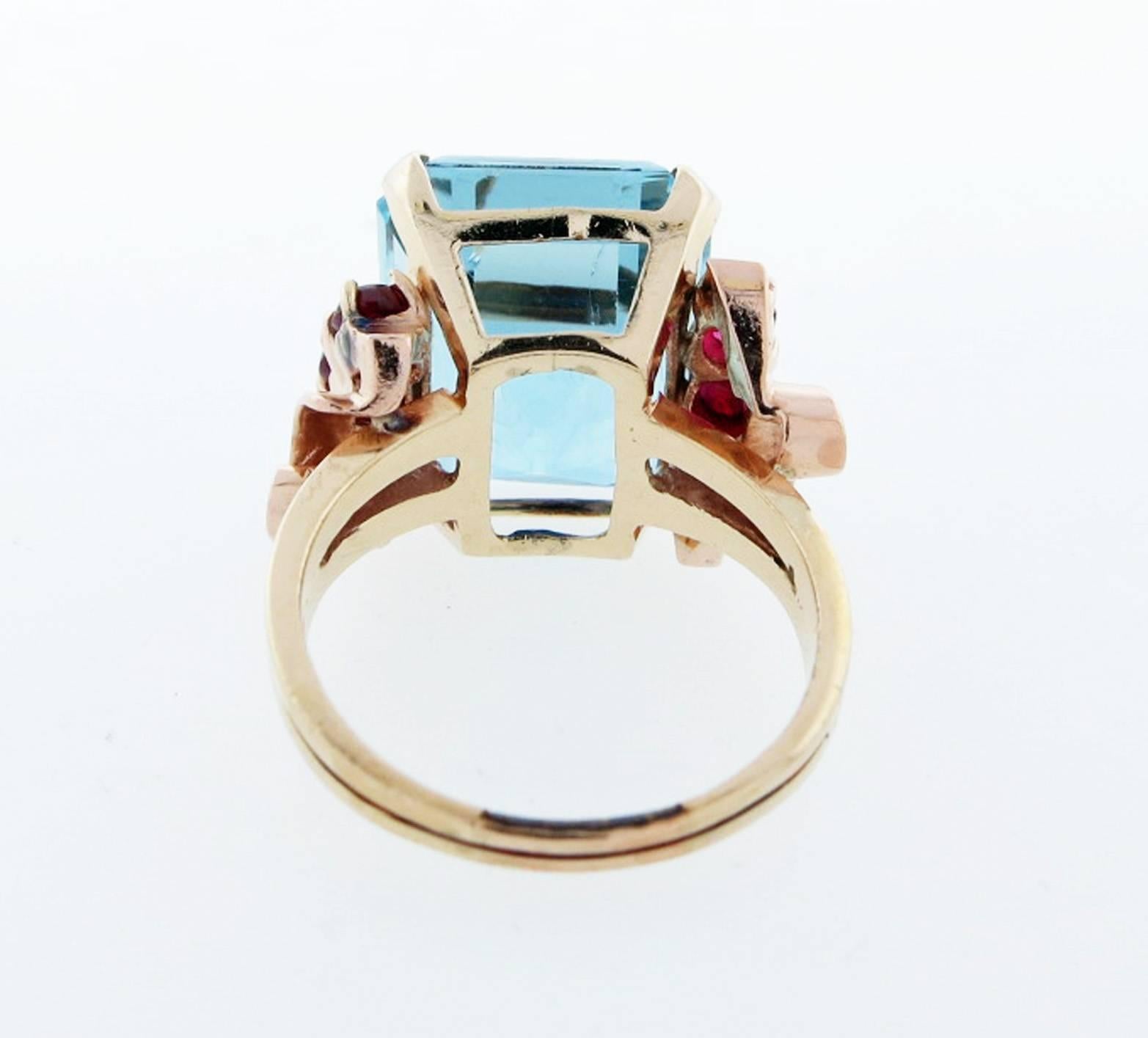 Women's Retro Ideal Color Aquamarine Ruby Gold Ring