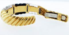 Carved Fluted Onyx Rock Crystal and Diamond Cuff Bracelet